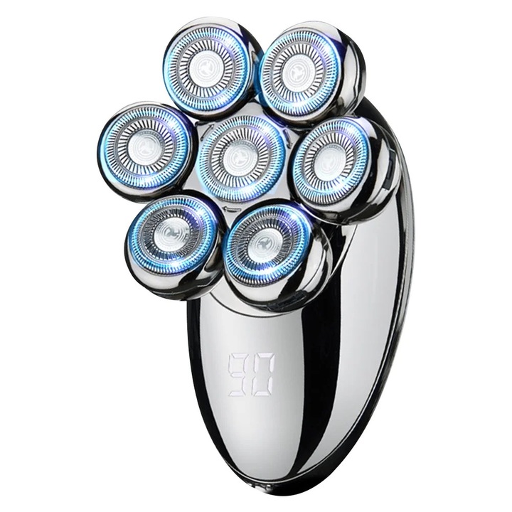 YANYXR 5 az 1-ben elektromos borotva, vízálló, USB töltés, ezüst, 7D, 70 perc, LED, 1000mAh