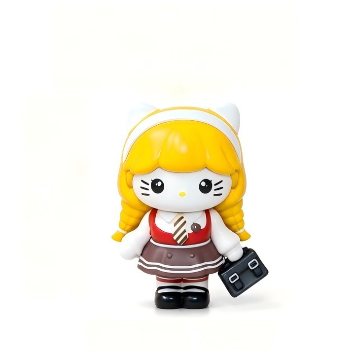 Фигурка Hello Kitty Sanrio в колежански стил с руса сплетена коса, PU каваи фигурка, декорация за торта, подарък за момичета фенки на Sanrio