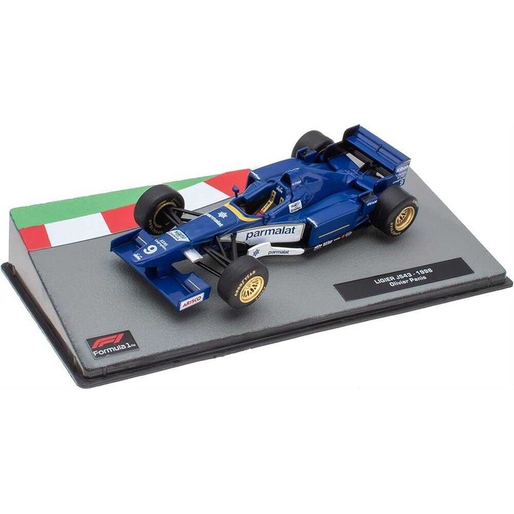 Formula 1 1996 Ligier JS43 #9 Olivier Panis modellautó, 1/43 méretarány, kék és fehér