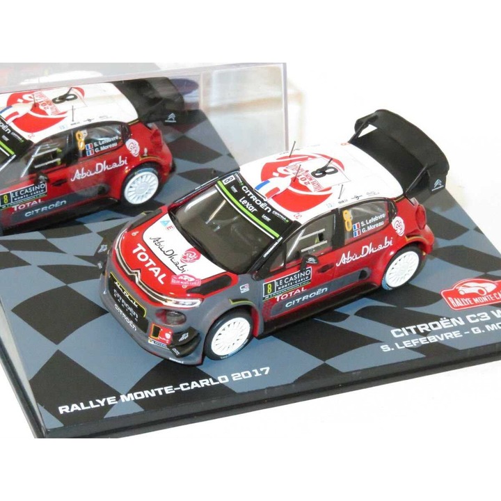 Citroen C3 WRC #8 S. Lefebvre/G. Moreau modellautó, Monte Carlo Rally 2017, 1/43 méretarány, piros és fehér
