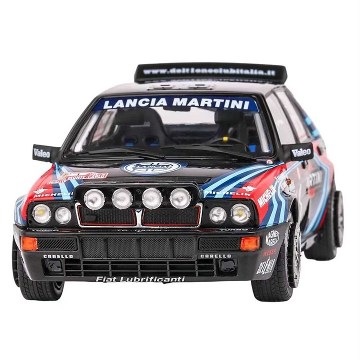 Lancia Delta Integrale modellautó. tri. to Biason a. Sacco Monte Carlo 1/18 méretarányú fekete, piros és kék