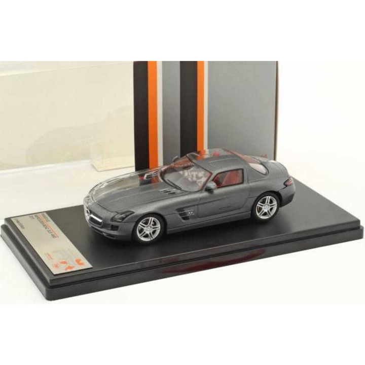 Mercedes-Benz SLS AMG 2011 limitált kiadású matt szürke modell átlátszó elemekkel és piros belsővel, 1/43 méretarány