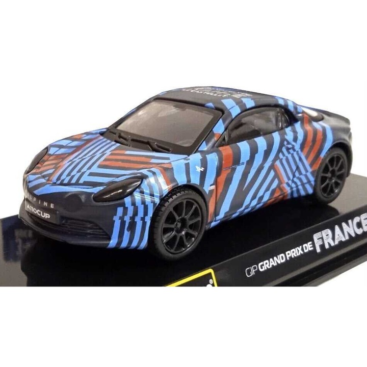 Renault Alpine A110 modellautó, 2022-es Francia Nagydíj, 1/43 méretarány, kék, piros és fekete