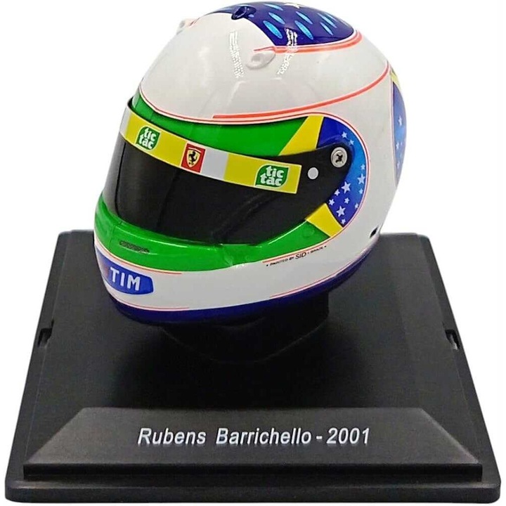 Formula 1 Rubens Barrichello 2001 Brazil Nagydíj sisak modell, 1/5 méretarányú, többszínű