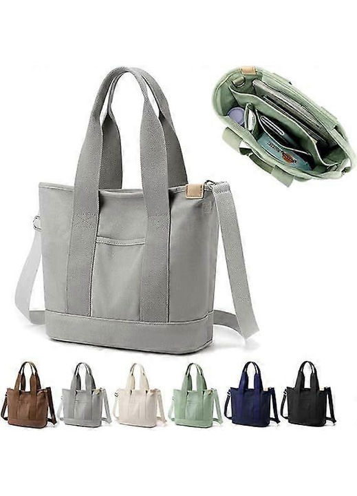 Geanta tote multifunctionala, panza, gri, medie, compartimentata