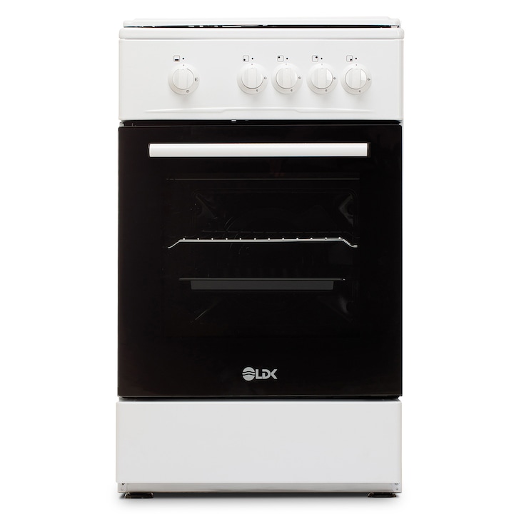 Aragaz LDK 5050 WH RMV, Gaz, 4 Arzatoare, Siguranta, Capac metalic, 50 x 50 cm, Alb
