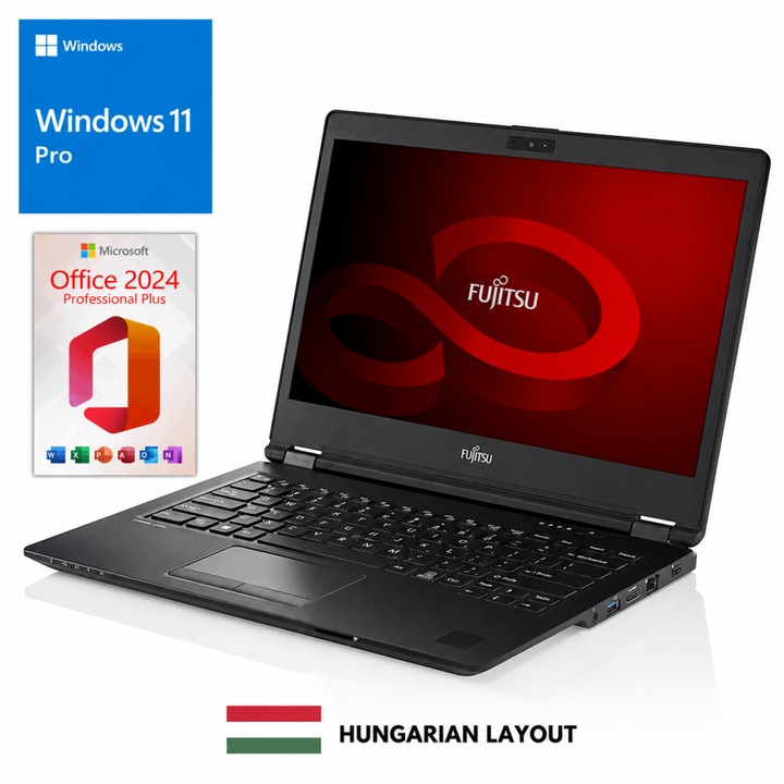 Laptop Fujitsu LifeBook, Intel Core i5 8365U, 16GB Memory, 256GB SSD, 14" FullHD, Black, Hungarian Layout, Windows 11 Pro + Office 24 Pro