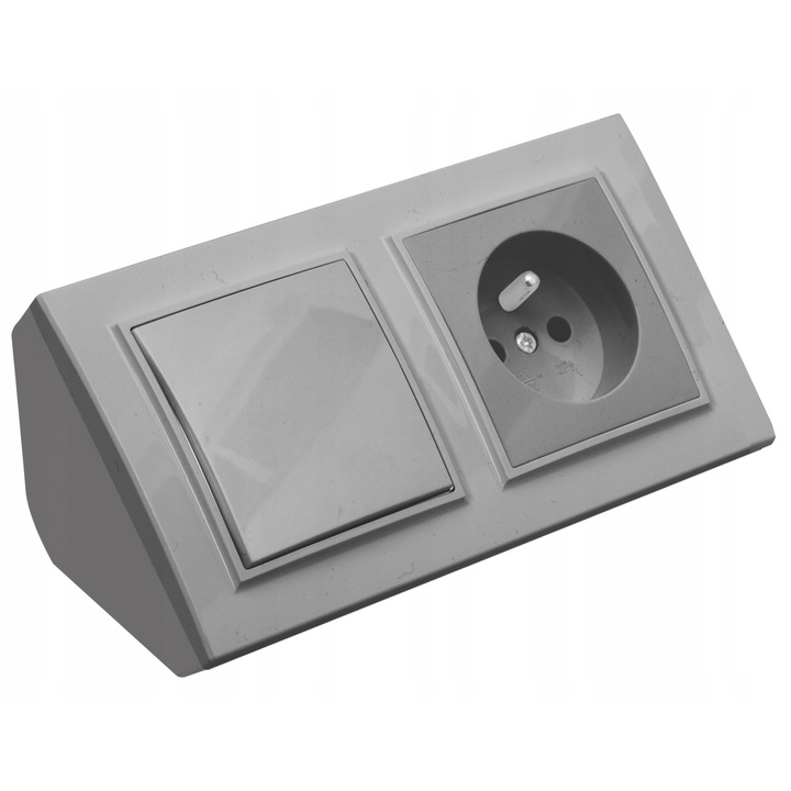 Priza Mobilier Colt Bucatarie Blat Birou Gri cu Intrerupator