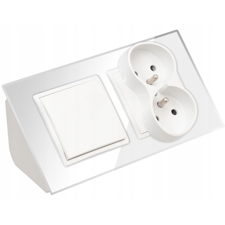 Priza Dubla Sticla Alba cu Intrerupator, Mobilier, Coltar