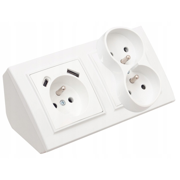 Priza Tripla Mobilier Blat Bucatarie Birou USB Tip C Alba