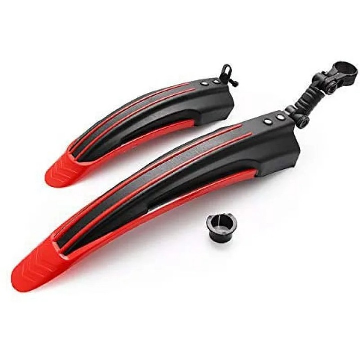 Set aparatori de noroi pentru bicicleta ZYBLSSBB LSM2xh1132-BCS0066325, fata si spate, plastic flexibil reglabil, negru/rosu