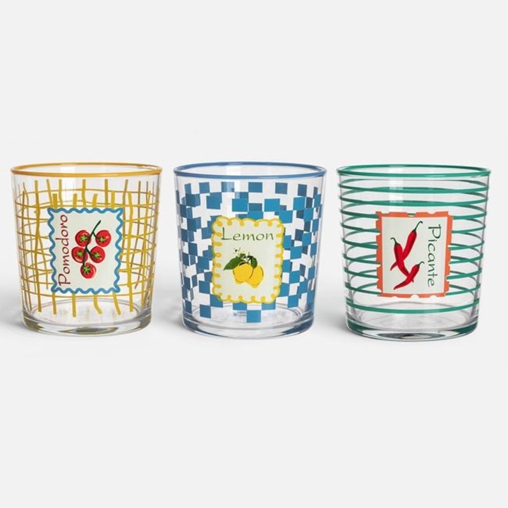 Set 3 pahare Summer Taste IRO, sticla transparenta decorata, 380 ml, pentru apa, sucuri si bauturi reci