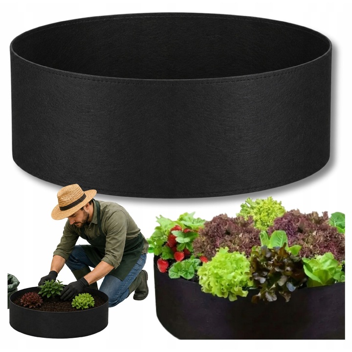 Ghiveci din Fetru 60cm Negru pentru Plante, Legume, Flori - 57L