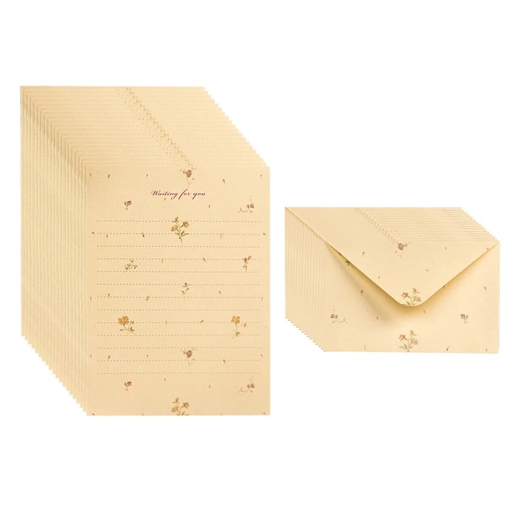 YANYXR papír és boríték szett, bézs, 17.5x11cm és 26x18.5cm, 20 lap és 15 boríték