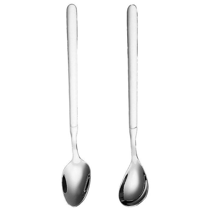 Set 2 linguri cafea inox, maner lung, argintiu, 20x2.8x1cm