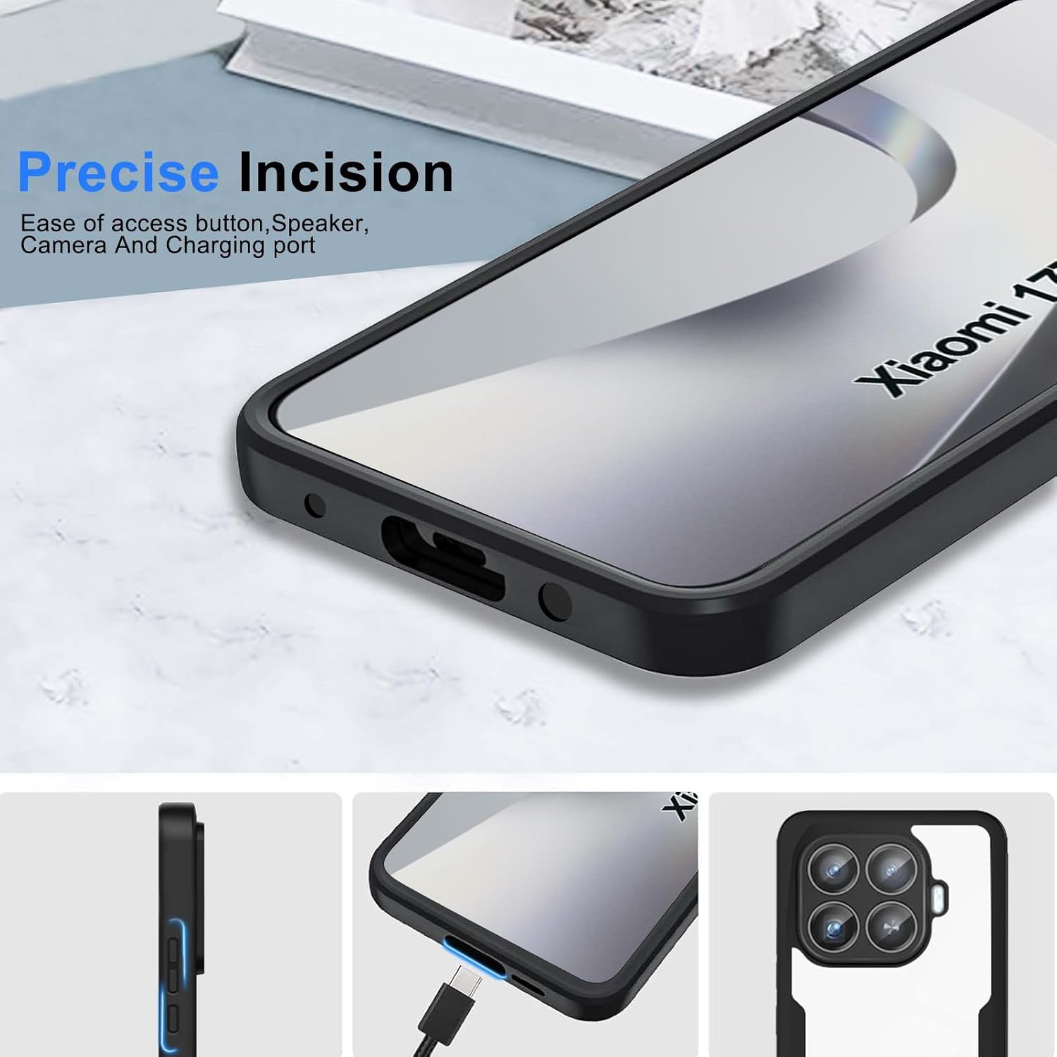 Set 360: Husa cu folie integrata pentru Xiaomi 17T Pro Protectie 360 fata / spate - negru