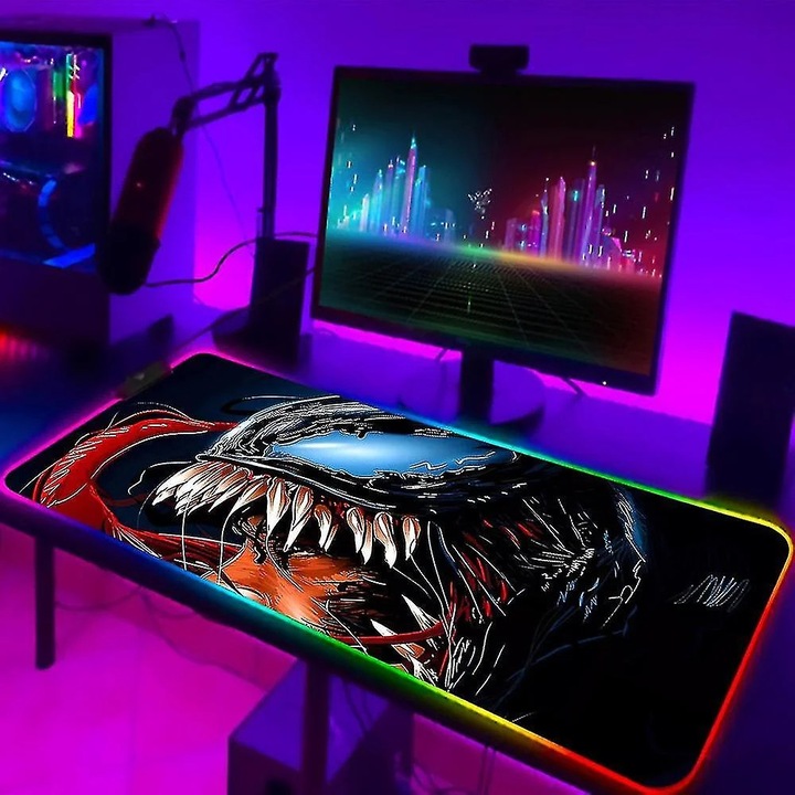 Mousepad gaming YANYXR Venom Villain RGB iluminat 300x800x3mm negru