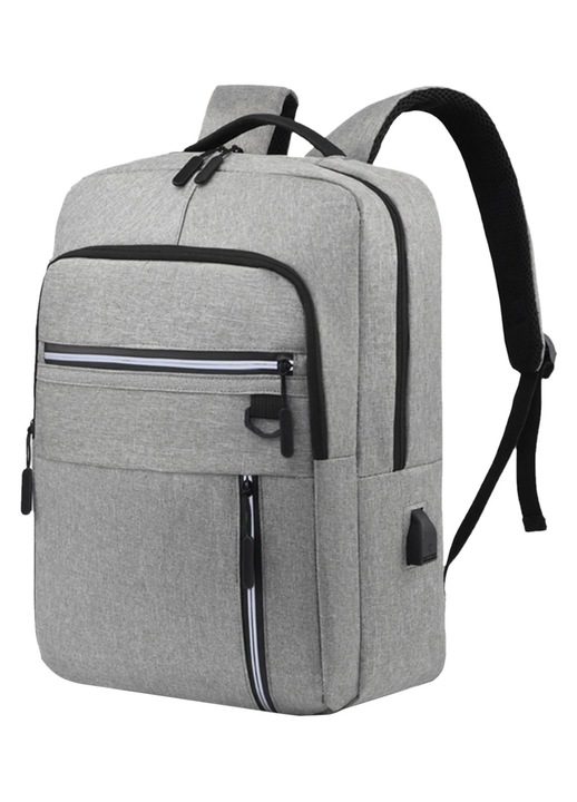 Rucsac business YANYXR, USB, gri, 40x28x14cm, pentru laptop 15.6 inch