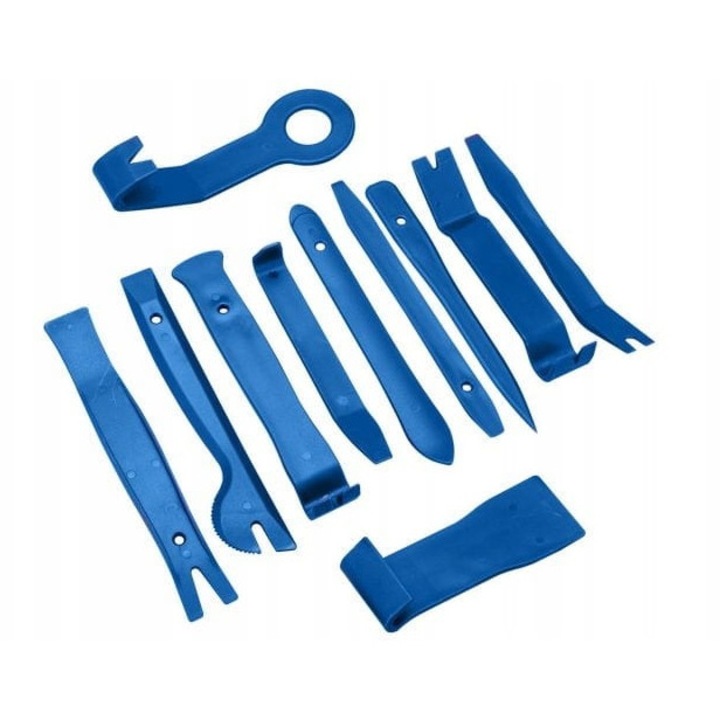Set 11 unelte pentru demontare tapiterie auto, extractoare clipsuri, panouri si ornamente, plastic rezistent, albastru
