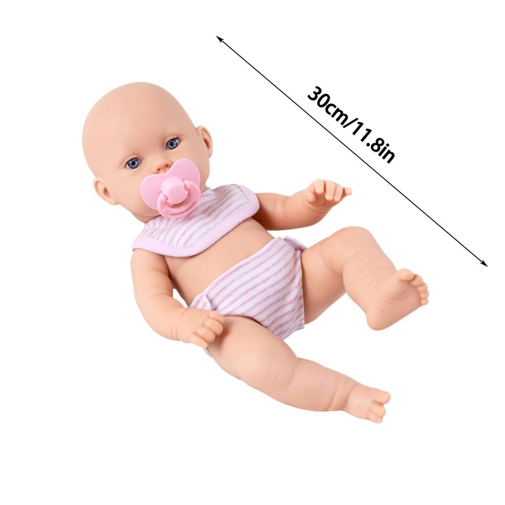 Papusa Reborn YANYXR 30cm, piele realista, accesorii bebelus, vinil