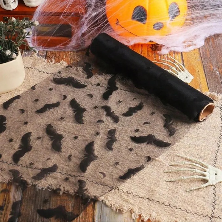 Halloween asztal szett, pókháló, szellemek, fekete, többszínű