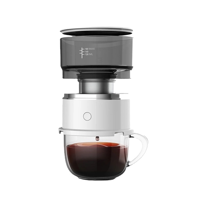 Cafetiera electrica portabila YANYXR, control temperatura, filtru inox, alb, 16.2x11x11cm