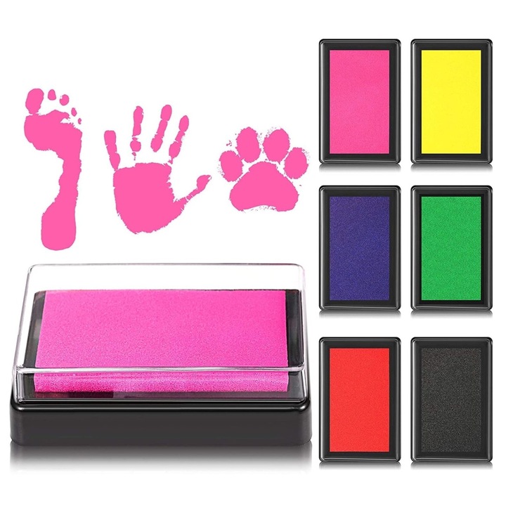 6 db újrafelhasználható többszínű tintapárna készlet 9.5x6.2cm babák és állatok lábnyomaihoz