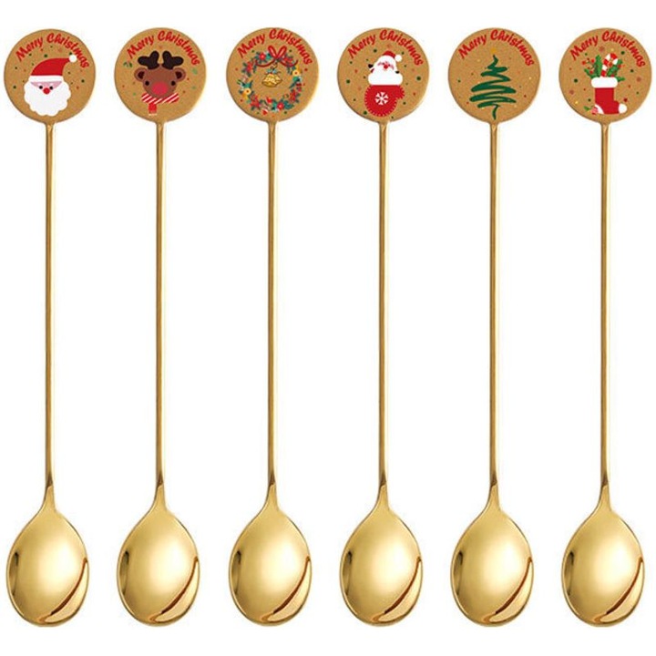 Set 6 linguri Craciun inox, modele diverse, 16cm