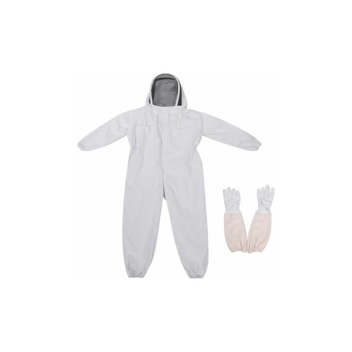 q Costum de apicultura profesional, echipament de protectie anti-albina cu manusi lungi si gluga cu voal pentru apicultura Apicultor - Alb (XXL)