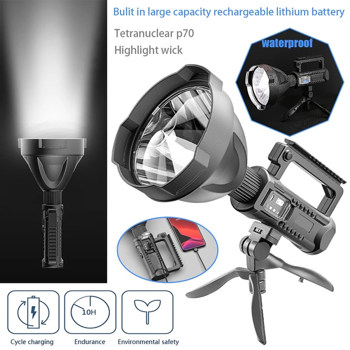 Lanterna LED YANYXR P70, 50W, USB, negru, 31x16mm