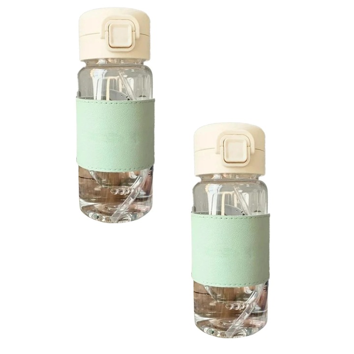 Sticla apa plastic, capac PP, 400ml, verde albastru gri, 20x6.5x6.5cm