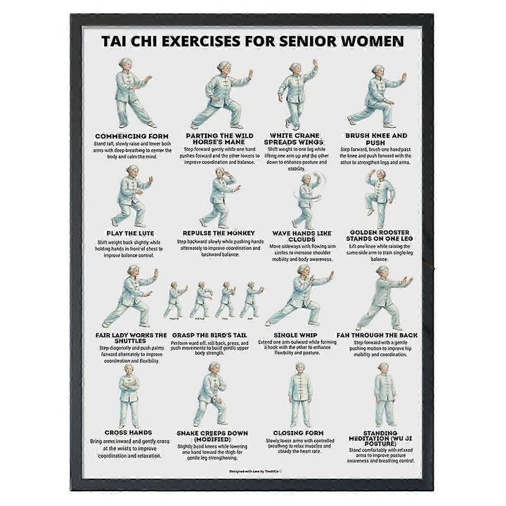 Poster exercitii Tai Chi pe scaun, 16 pozitii, canvas, 30x40cm