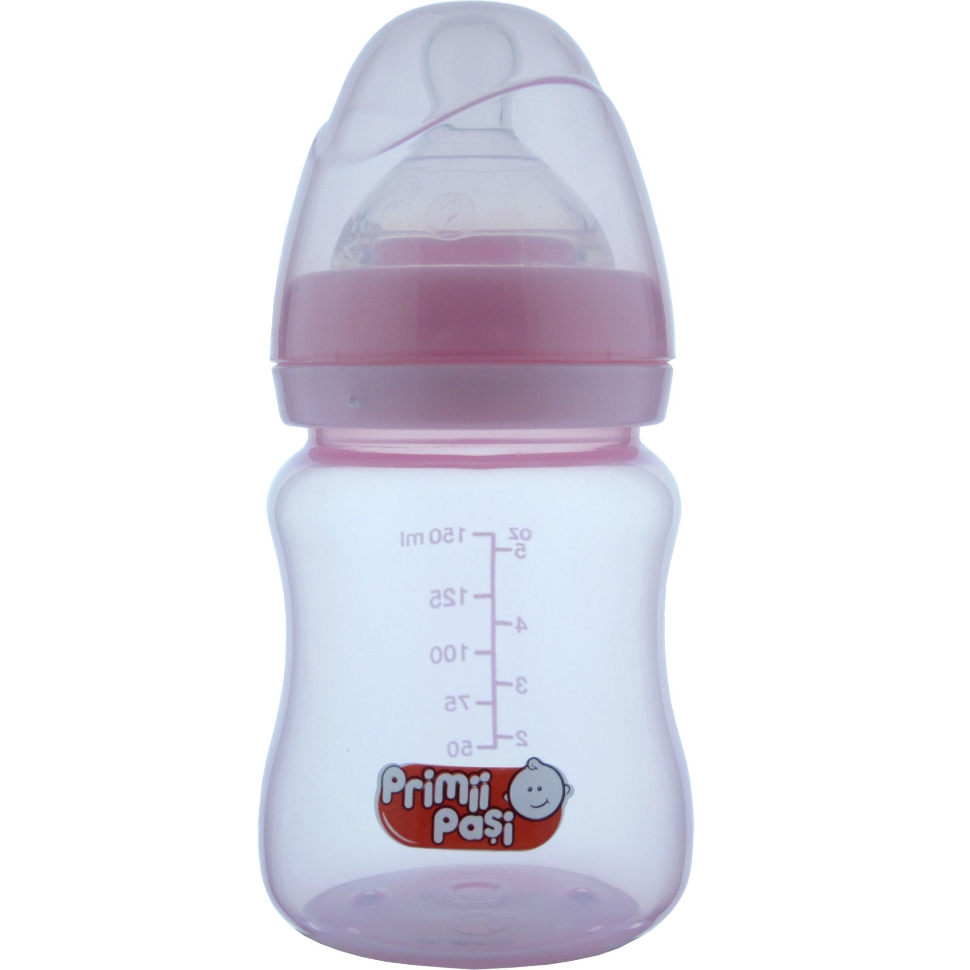 Biberon gat larg, 150ml, Primii Pasi, roz