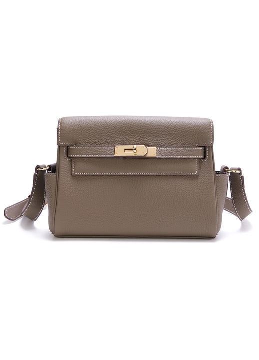 Geanta dama piele naturala, stil Kelly Togo, capacitate mare, kaki, 25x10x20cm