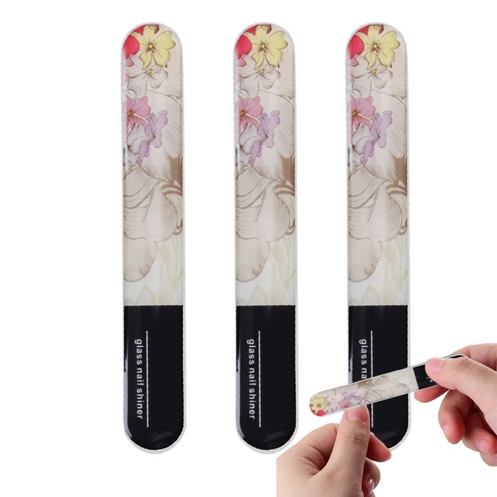 YANYXR 3 darabos üveg reszelő készlet, többszínű virágmintás, 10cm, tokkal