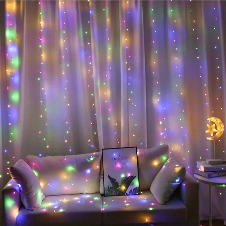 YANYXR 300 LED többszínű fényfüggöny, USB, 3x3m, vízálló távirányítóval