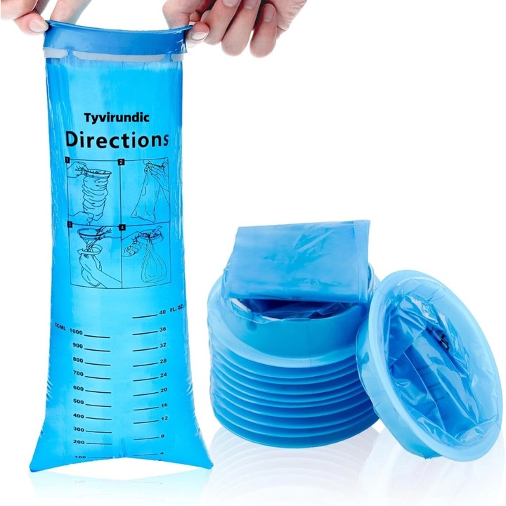 Комплект 10 торбички за повръщане Tyvirundic, 1000ml, сини, полиетилен, херметични