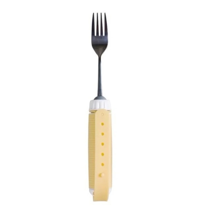 Tacamuri rotative YANYXR, lingura sau furculita, silicon si otel inoxidabil, galben-argintiu, 25cm