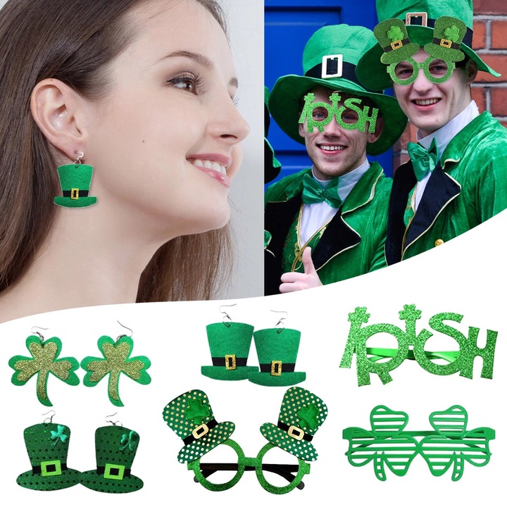 Set ochelari si cercei St. Patrick's Day, ZYBLSSBB, metalic, 20x20x2cm