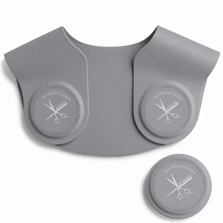 Guler Profesional BIRAI pentru Tuns si Vopsit, din Silicon Flexibil, Protectie pentru Umeri si Haine, Impermeabil, Reutilizabil, Usor de Curatat, Confortabil, Ergonomic, 32 × 37 cm, pentru Salon, Coafor si Barbershop, Gri