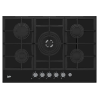 Plita incorporabila pe gaz, Beko HILW 75235 S, 5 arzatoare, Aprindere electrica prin scanteie, 75 cm, Negru
