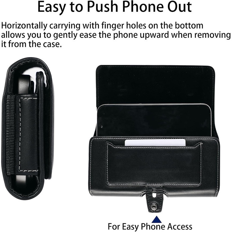 Husa orizontala pentru smartphone din piele naturala, tip curea, EleYak®, neagra, compatibila cu majoritatea telefoanelor cu ecran mare, precum iPhone 17 Pro Max