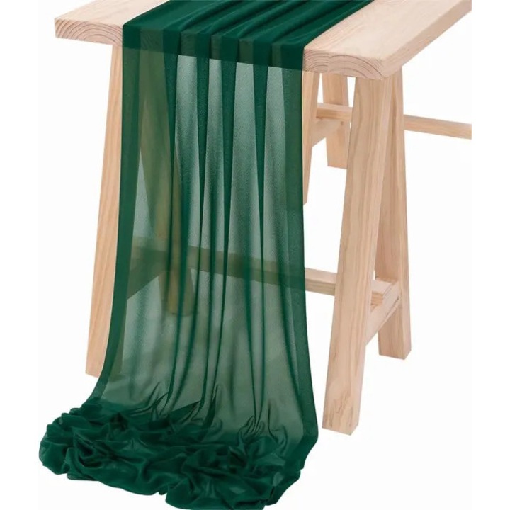 Asztalterítő, sifon, sötétzöld, 75x300cm, elegáns, szegély nélküli