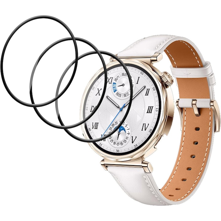 Комплект от 3 защитни фолиа за екран на смарт часовник, съвместими с Huawei WATCH GT 6-41mm, изработени от прозрачни композитни материали с висока разделителна способност, EleYak®, с пълно покритие, чувствителност на допир, против отпечатъци, устойчиви