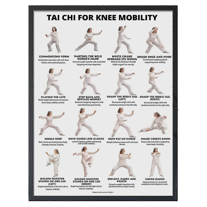 Poster exercitii Tai Chi pe scaun, 16 pozitii, canvas, 30x40cm
