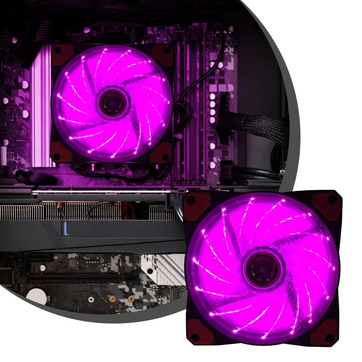 YANYXR PC ventilátor 120mm, hidraulikus, RGB, lila, 12x12x2.5cm
