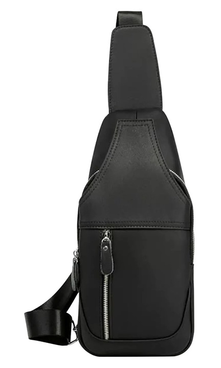 Geanta piept YANYXR, piele naturala, capacitate mare, negru, 17x5x30cm