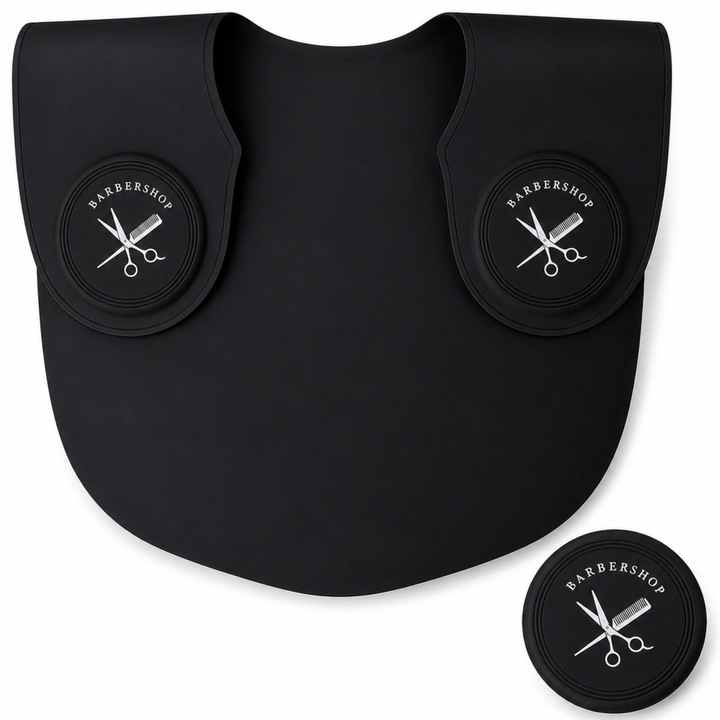Guler Profesional BIRAI pentru Tuns si Vopsit, din Silicon Flexibil, Protectie pentru Umeri si Haine, Impermeabil, Reutilizabil, Usor de Curatat, Confortabil, Ergonomic, 56 × 41 cm, pentru Salon, Coafor si Barbershop, Negru