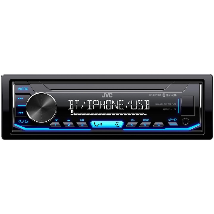 JVC KD-X351BT Autós lejátszó, 4x50W, USB, AUX, Bluetooth, Mélynyomó vezérlő, Kék fény