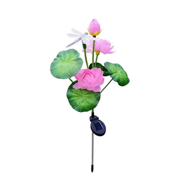 Lampa solara gradina floare lotus alb roz 73cm impermeabila